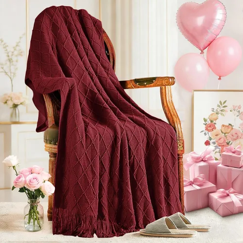 Miniatura 44 de inhand Mantas de punto para sofá y cama, manta de punto suave y acogedora con borlas, mantas decorativas ligeras y mantas decorativas de granja