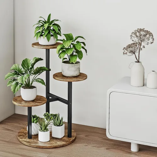 Miniatura 2 de INGIORDAR Soporte para plantas de interior de 4 niveles con 5 estantes para macetas múltiples para patio, jardín, balcón, sala de estar, esquina