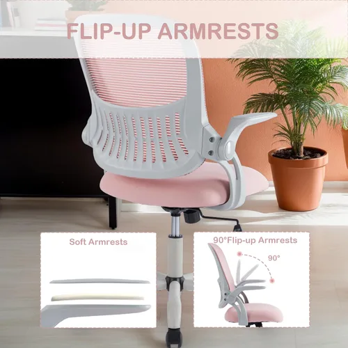 Miniatura 5 de Silla ergonómica de escritorio para oficina, silla de trabajo de malla cómoda para computadora con reposabrazos abatibles y soporte lumbar Rosa