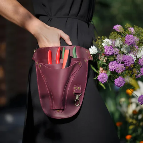 Miniatura 6 de Bolsa de cuero para cinturón de herramientas de floristería para jardinería, herramientas de granjero, bolsa de funda pequeña carpintero Borgoña