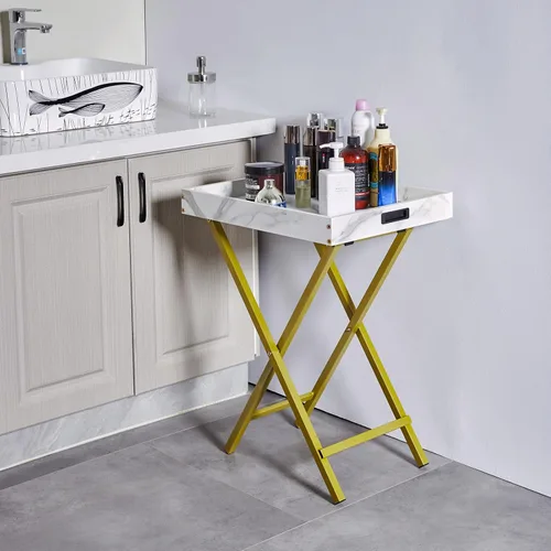 Miniatura 8 de IBUYKE Juego de 2 bandejas plegables para TV, mesa auxiliar con bandeja extraíble para servir alimentos, mesa portátil de madera para sala de estar