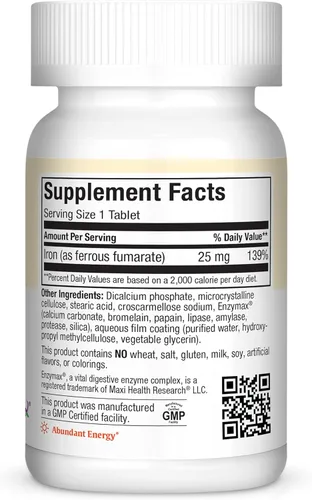 Miniatura 7 de Maxi Health Suplemento de hierro para mujeres y hombres – Hierro suave 25 mg para el estómago – Pastillas no estreñimiento* – Kosher – Sin OGM