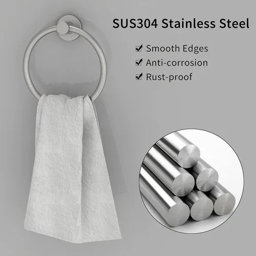 Miniatura 2 de RARXTR Toallero de níquel cepillado, soporte para toallas de mano para baño, cocina, base redondeada moderna, montaje en pared, acero inoxidable