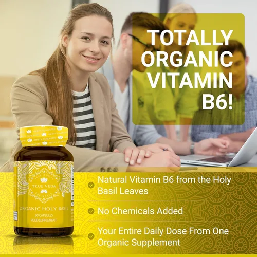 Miniatura 3 de True Veda Cápsulas de hoja de albahaca sagrada USDA Organic Suplemento de albahaca sagrada Tulsi Vitamina orgánica B6 Extracto de ácido