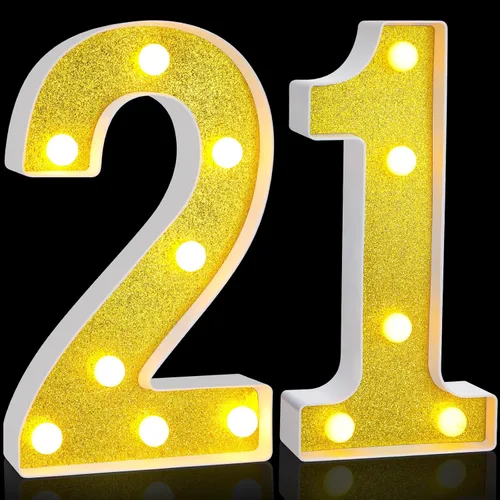 Treela Números LED de 22 cm de cumpleaños decorativos iluminados, letrero de números de marquesina de purpurina para decoraciones de fiesta de