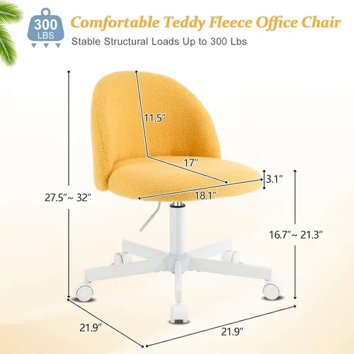 Miniatura 2 de VINGLI Silla de caramelo linda silla de escritorio sin brazos, cómoda silla de oficina pequeña con ruedas, silla de tocador, soporte lumbar, silla