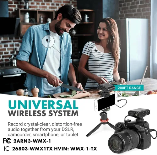 Miniatura 2 de Movo WMX-1 Sistema de micrófono inalámbrico Lavalier de 2.4 GHz compatible con cámaras DSLR, videocámaras, iPhone, teléfonos inteligentes Android