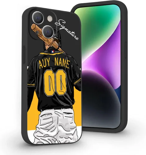 Funda de béisbol personalizada con nombre y número para iPhone 17 Air 16 15 Pro Max 14 13 Mini 12 11 Xs Xr SE3 8 7 6 Plus, silicona líquida con