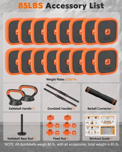 Miniatura 6 de Rendpas Juego de mancuernas ajustables, 45/65/85 libras, juego de pesas libres con conector, juego de mancuernas 4 en 1 para entrenamiento en casa