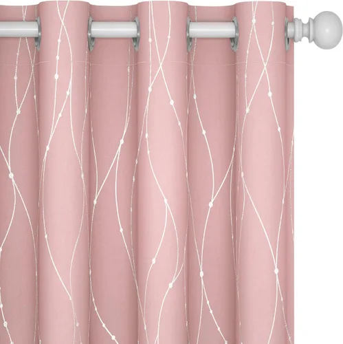 Deconovo Cortinas para ventana y puerta corrediza de cristal, 108 pulgadas de largo, con aislamiento térmico, con patrón de líneas onduladas y Rosa