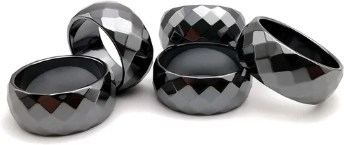 Miniatura 7 de Morchic - Anillos unisex de piedras de hematita, para equilibrar ansiedad, chakra raíz, (paquete de tamaños mixtos)