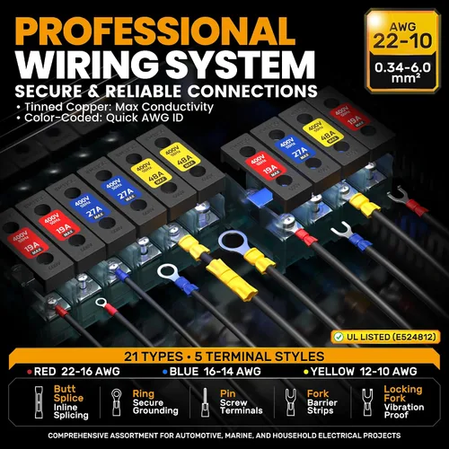 Miniatura 3 de SOMELINE Kit de herramientas de prensado de conectores eléctricos, crimpadora de terminales de trinquete 22-10 AWG, con conectores aislados a tope