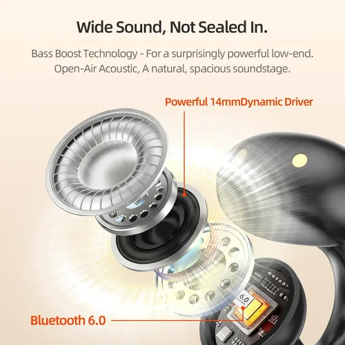 Miniatura 7 de Auriculares con clip, auriculares de oreja abierta, auriculares Bluetooth 6.0 de alta fidelidad estéreo con clip, 30 horas, pantalla LED