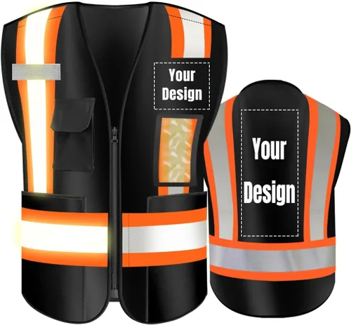 Miniatura 14 de Chaleco de seguridad de alta visibilidad con bolsillos de gran tamaño, personaliza tu logotipo Hi Vis, chaleco de seguridad reflectante Negro