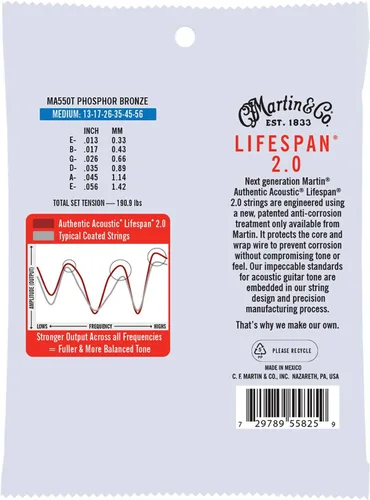 Miniatura 2 de Martin - Cuerdas de guitarra acústica auténticas - Tratadas con Lifespan 2.0