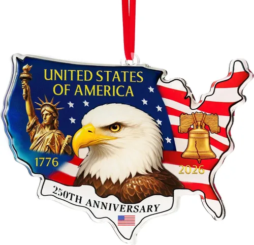 Miniatura 15 de Adorno de 250 aniversario de Estados Unidos, adorno para árbol de Navidad de Estados Unidos, 250 adornos de Navidad de bandera patriótica