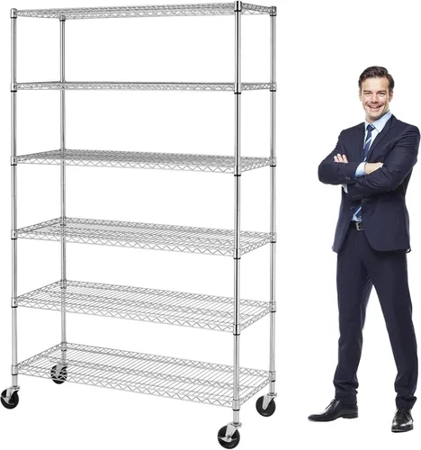 Estantería metálica de almacenamiento de 6 niveles de 208.8 cm x 121.92 x 45.72 cm, con ruedas, resistente estante con capa de acero, cromado, para