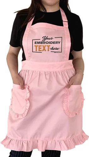 Miniatura 7 de TEEAMORE Delantal bordado personalizado con volantes para cocina, horneado, parrilla, limpieza, disfraz de sirvienta, delantal de mujer con bolsillos