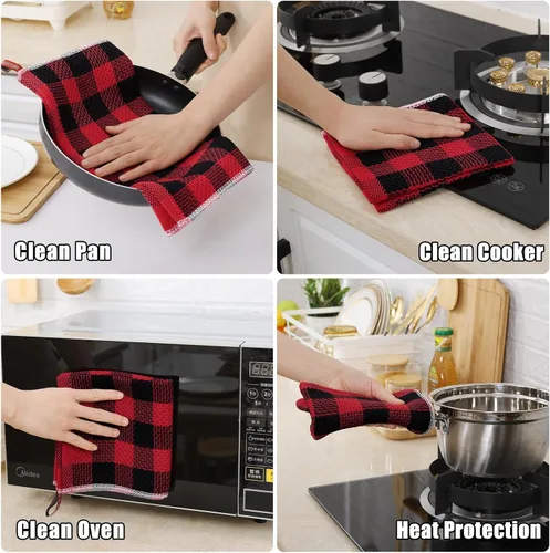 Miniatura 8 de homing Juego de toallas de cocina y paños de cocina a cuadros de búfalo, 30 cm x 30 cm y 33 cm x 71 cm, juego de 8 toallas de cocina de algodón