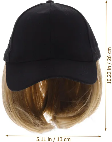 Miniatura 5 de Lurrose Gorra de béisbol con extensiones de cabello, peluca corta y recta, peluca sintética adjunta, peluca de fijación rápida para mujer, Amarillo