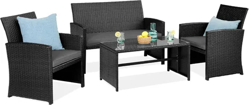 Miniatura 29 de Best Choice Products juego de muebles de mimbre para patio al aire libre, 4 piezas, para conversación en el patio trasero con mesa de café, cojines
