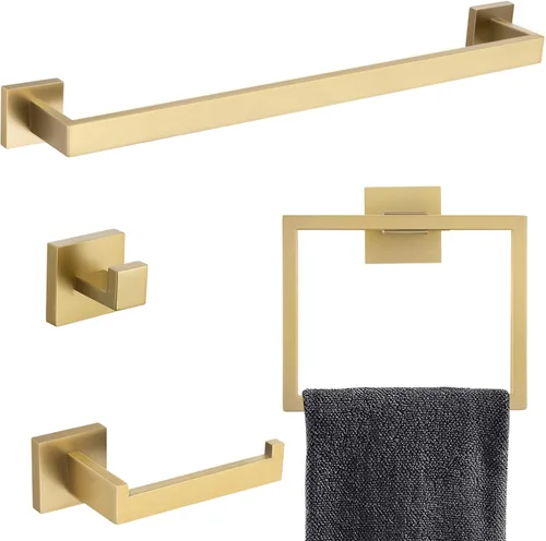 Miniatura 7 de Conjuntos de Soportes para Toalleros de Baño Negro y Pulido, Juego de Ferretería de Baño de 4 Piezas de Acero Inoxidable, Kit de Accesorios de Baño.