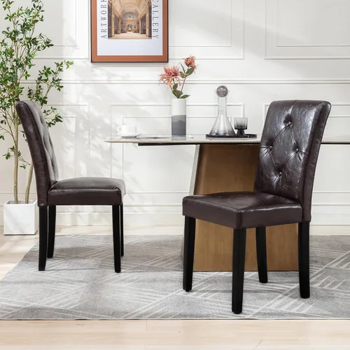 Miniatura 10 de VECELO Juego de 2 sillas de comedor tapizadas, tela moderna y patas de madera maciza y respaldo alto para cocina/sala de estar, color beige