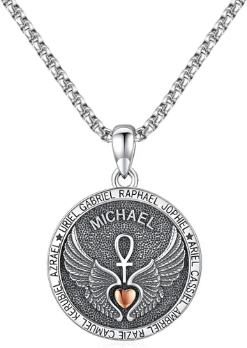 Aniu Collar de plata de ley S925 de San MiguelSan CristópaloSan BenitoSan Jesús para hombres y mujeres, arcángel, RaguelUriel, colgante de amuleto