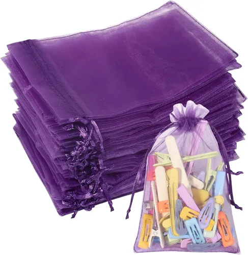 Miniatura 20 de Partyeah 50 bolsas de organza de 4 x 6 pulgadas, pequeñas bolsas de malla para joyas, bolsas con cordón para bolsas de regalo de organza de dulces