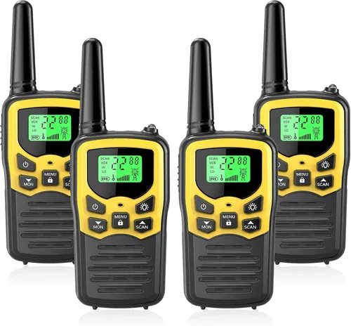 Walkie Talkies con 22 canales FRS, walkie talkies MOICO para adultos con linterna LED, pantalla LCD de escaneo VOX, walkie talkie familiar de largo