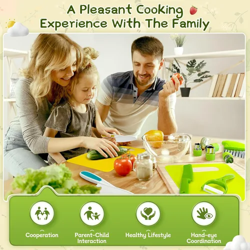 Miniatura 4 de Chanking Juego de cuchillos seguros para niños de 13 piezas para cocina real, herramientas de chef de plástico Montessori, juguetes de cocina