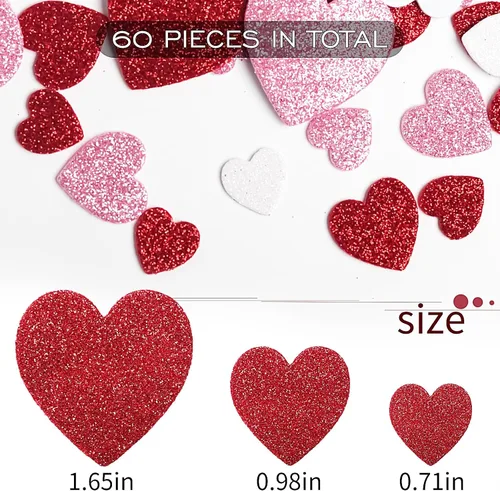 Miniatura 2 de 60 calcomanías de espuma de corazón, autoadhesivas, para el día de San Valentín, con purpurina, rojo, rosa, blanco, corazones de espuma