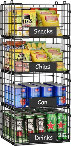 Miniatura 10 de JKsmart Cesta apilable de alambre de 8 niveles, organizador de latas para despensa de cocina, estantes de almacenamiento de metal XXL con divisores
