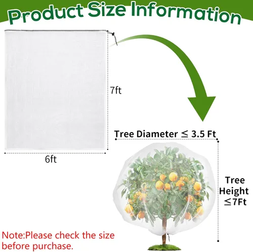 Miniatura 2 de Red para árboles frutales de 6 x 7 pies, cubierta de malla ultrafina para árbol de insectos de jardín con cordón, barrera transparente para plantas