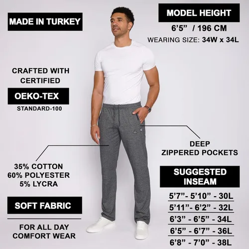 Miniatura 2 de SCR - Pantalones deportivos para hombre, pantalones atléticos de entrepierna larga color negro, gris y azul marino, 30L 32L 34L 36L 38L