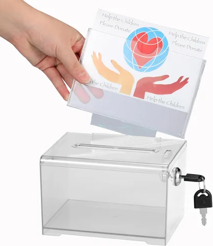 Miniatura 10 de Adir - Caja de sugerencias con ranura y candado, caja de donación acrílica para recaudación de fondos, caja de dibujo para rifa, caja de recaudación