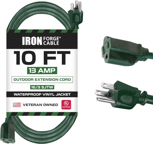 Miniatura 13 de Iron Forge Cables Extensión de cable para exteriores – 16/3 de alta resistencia color verde, Verde, IFC-163G100