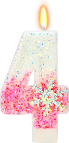 Miniatura 20 de Velas temáticas de cumpleaños de nieve congelada, vela de cumpleaños número 4 para suministros de fiesta, decoración de fiesta de cumpleaños Azul