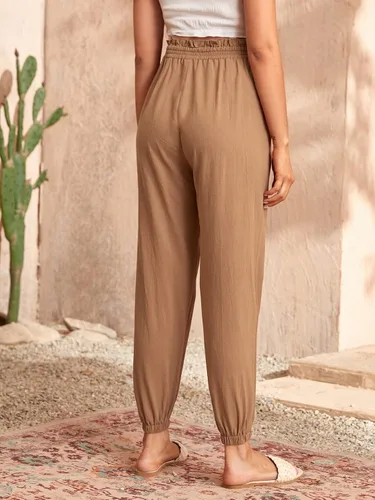 Miniatura 2 de OYOANGLE Pantalones de maternidad para mujer, de cintura alta, color liso, para trabajo, zanahoria, para embarazo, pantalones deportivos