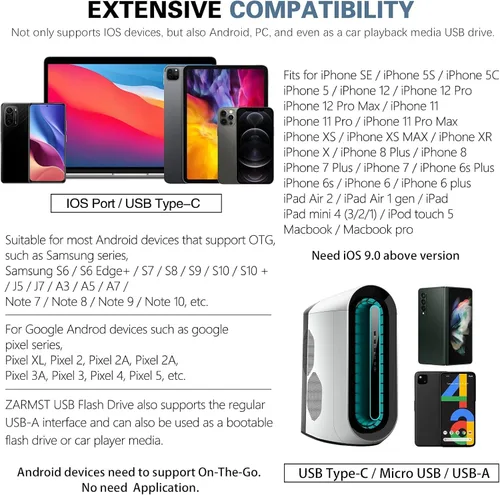 Miniatura 6 de Thumb Drive para iPhone 128 GB, 4 en 1 USB tipo C, memoria USB tipo C, almacenamiento externo Falsh Drive para iPhone, iPad, computadora Android