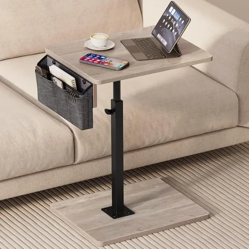 Miniatura 15 de Vagusicc - Mesa con bandeja para apoyabrazos de sofá, mesa giratoria de 360° con altura ajustable para TV, mesa auxiliar para espacios pequeños
