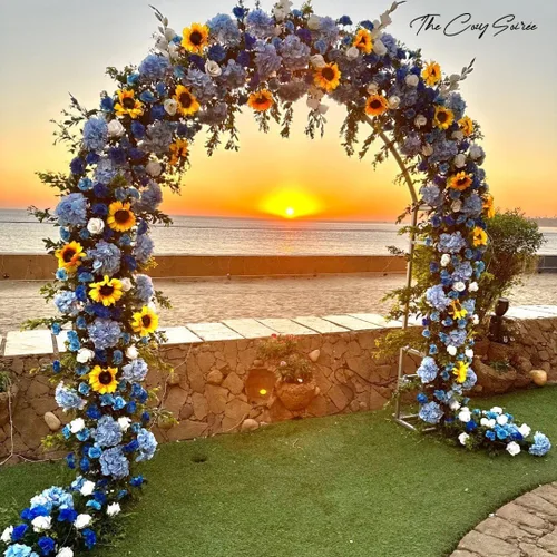 Miniatura 4 de DEEMEI Paquete de 4 guirnaldas artificiales de girasoles de seda colgantes con flores y hojas verdes para mesa de boda, jardín, manualidades