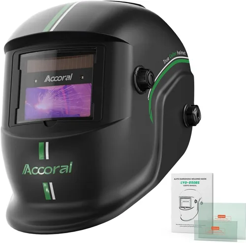1/1/1/1 Casco de soldadura con oscurecimiento automático de visualización amplia, color real, funciona con energía solar, con sombra ancha