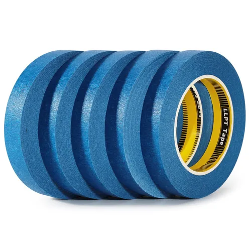 Miniatura 10 de LLPT Cinta adhesiva de uso general, paquete de 5 unidades de 1 pulgada x 55 yardas cada una, línea limpia sin residuos para pintar, artes, Azul