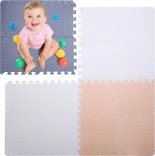 Miniatura 12 de Coolcandy Tapete de juego de espuma para bebé, 16 piezas con tiras de borde, azulejos de piso entrelazados de 4 colores, tapete de piso