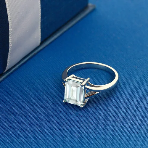 Miniatura 33 de Gem Stone King Anillo de compromiso solitario con diseño clásico de vástago dividido para mujer, plata de ley 925, piedra natal de piedra preciosa
