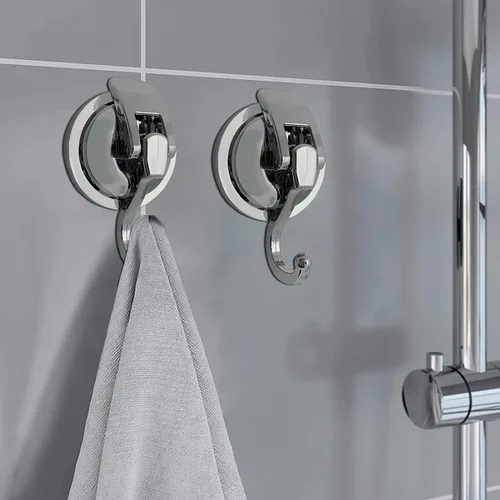 Miniatura 3 de Ganchos con ventosa, vidrio resistente, reutilizable, sin perforaciones, para bata de baño y guirnalda (plata, paquete de 4)