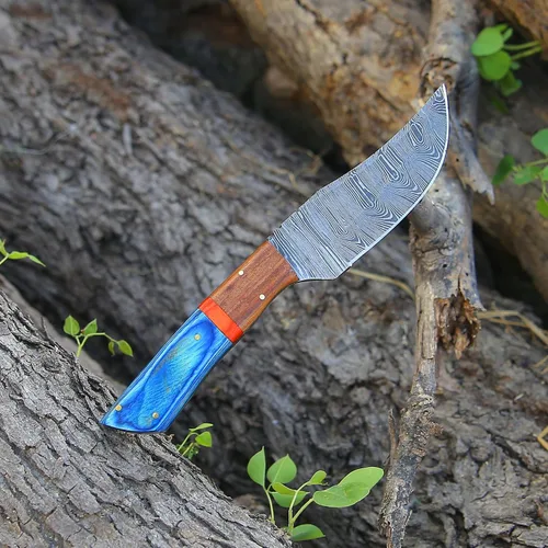 Miniatura 2 de Cuchillo de caza hecho a mano de acero de Damasco – Cuchillos de desollado de hoja fija para camping, al aire libre, supervivencia – Hoja de Damasco