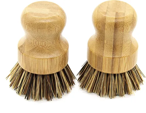 Miniatura 8 de AUEAR, Cepillo de bambú natural para fregar platos, cepillos de limpieza para ollas, cerdas de coco para sartenes de hierro fundido