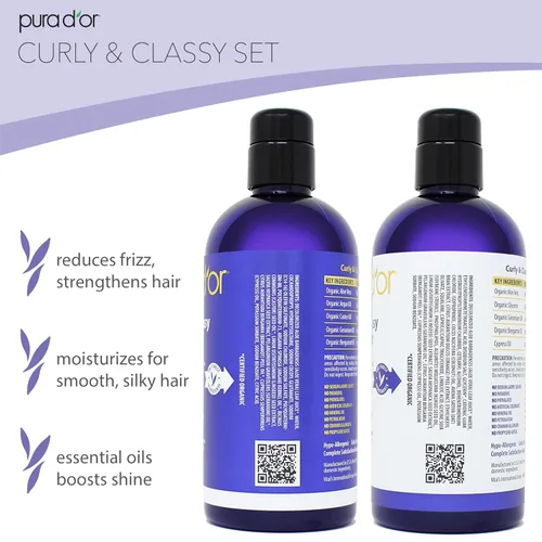 Miniatura 3 de PURA D'OR Curly & Classy Shampoo (16 onzas) con aceite de argán, aceite de ricino, aceite de geranio y bergamota, fórmula nutritiva e hidratante